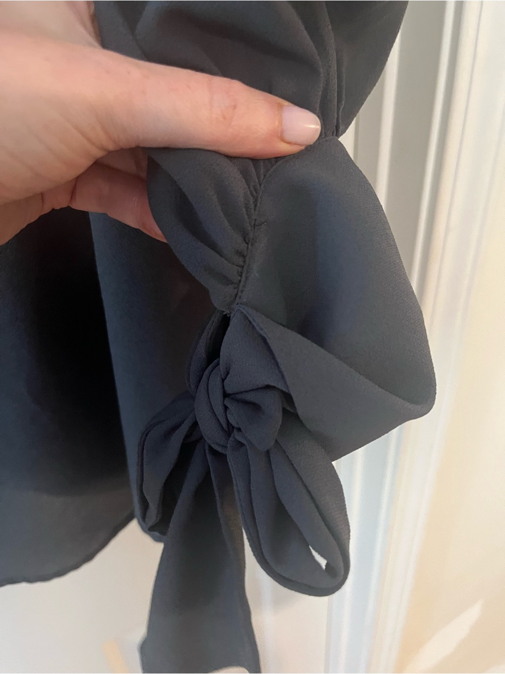 Navy Blue Tie-Back V-Neck Blouse - Picture 6 of 6